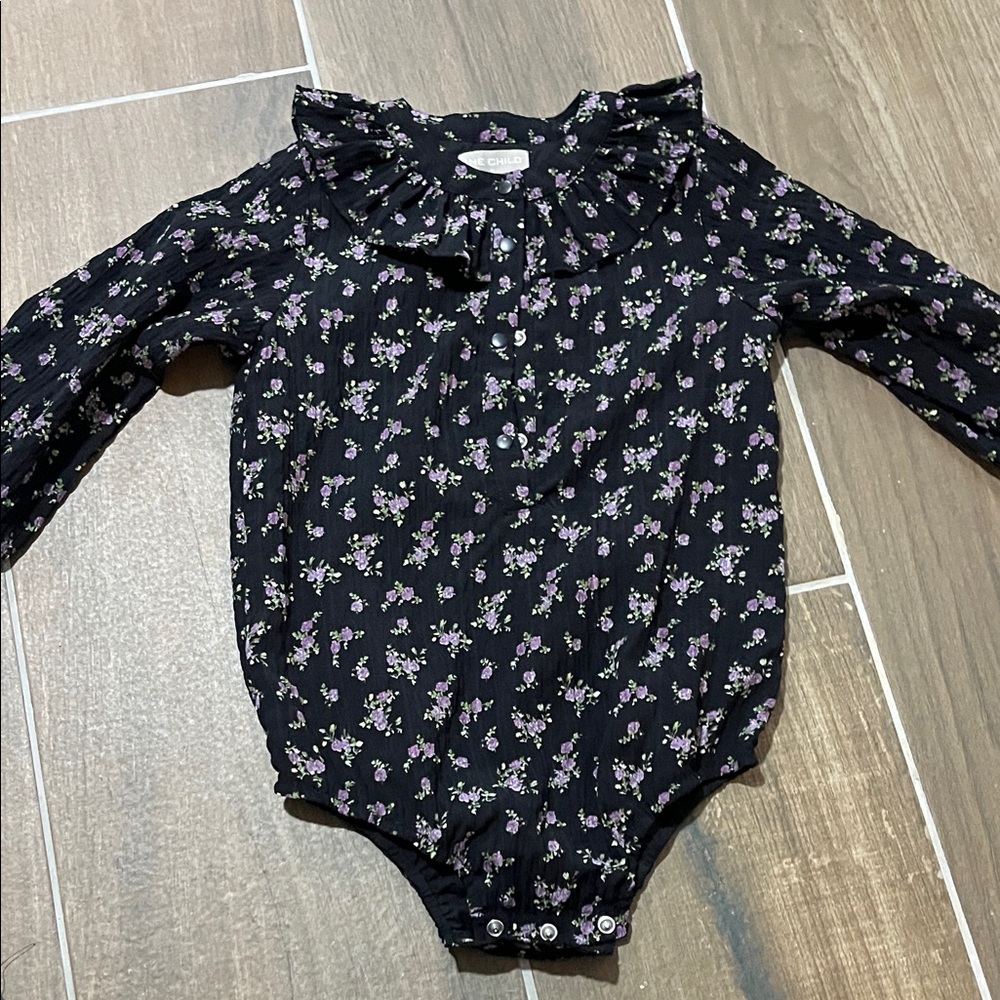 Floral Black Kids One Piece